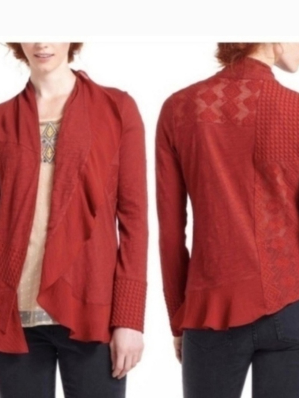 (BOGO FREE) Meadow Rue Anthropologie Paso Doble Asymmetrical Rust Cardigan XS